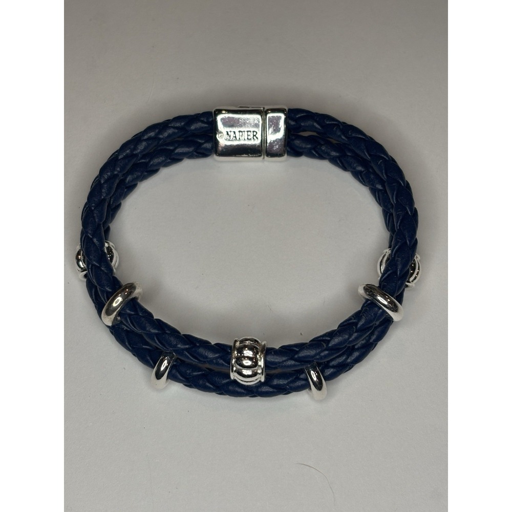 Napier Signed Double Navy Blue Cord Silver Tone Accent Magnetic Fashion Bracelet